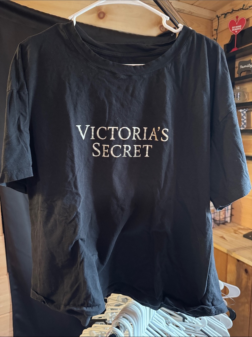 Victoria's Secret Black Tee with White Logo